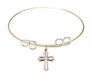 8 inch Round Double Loop Hamilton Gold Bangle Bracelet with a 14kt Gold Filled Cross charm.