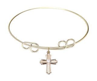 8 inch Round Double Loop Hamilton Gold Bangle Bracelet with a 14kt Gold Filled Cross charm.
