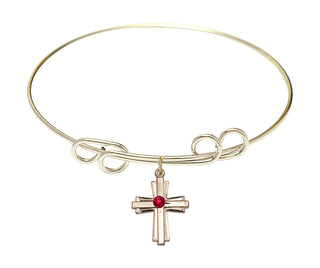 8 inch Round Double Loop Hamilton Gold Bangle Bracelet with a 14kt Gold Filled Cross charm.