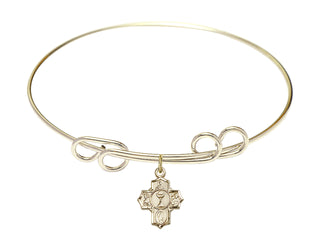 8 inch Round Double Loop Hamilton Gold Bangle Bracelet with a 14kt Gold Filled Communion 5-Way charm.