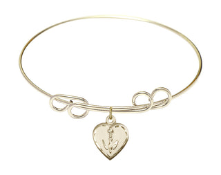 8 inch Round Double Loop Hamilton Gold Bangle Bracelet with a 14kt Gold Filled Heart / Confirmation charm.