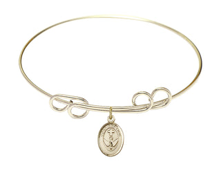 8 inch Round Double Loop Hamilton Gold Bangle Bracelet with a 14kt Gold Filled Confirmation charm.