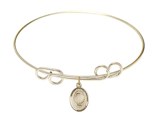 8 inch Round Double Loop Hamilton Gold Bangle Bracelet with a 14kt Gold Filled Baptism charm.