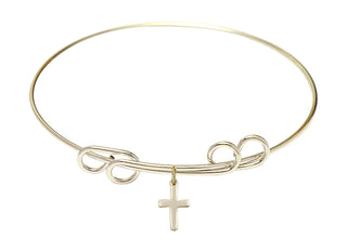 8 inch Round Double Loop Hamilton Gold Bangle Bracelet with a 14kt Gold Filled Cross charm.