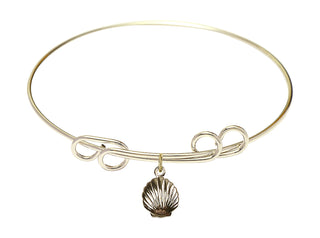8 inch Round Double Loop Hamilton Gold Bangle Bracelet with a 14kt Gold Filled Shell charm.