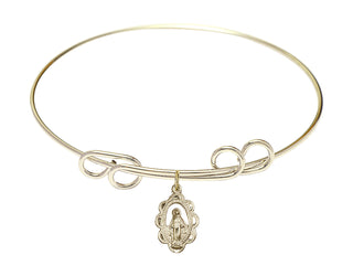 8 inch Round Double Loop Hamilton Gold Bangle Bracelet with a 14kt Gold Filled Miraculous charm.