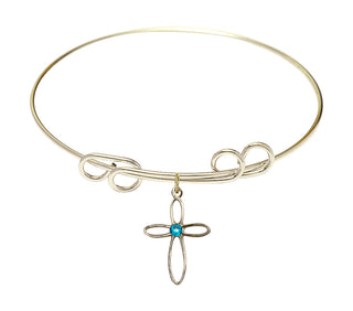 8 inch Round Double Loop Hamilton Gold Bangle Bracelet with a 14kt Gold Filled Loop Cross charm.