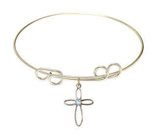 8 inch Round Double Loop Hamilton Gold Bangle Bracelet with a 14kt Gold Filled Loop Cross charm.