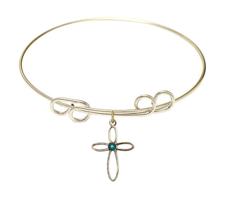 8 inch Round Double Loop Hamilton Gold Bangle Bracelet with a 14kt Gold Filled Loop Cross charm.