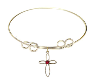 8 inch Round Double Loop Hamilton Gold Bangle Bracelet with a 14kt Gold Filled Loop Cross charm.