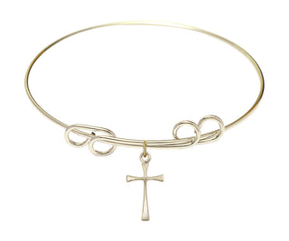 8 inch Round Double Loop Hamilton Gold Bangle Bracelet with a 14kt Gold Filled Maltese Cross charm.