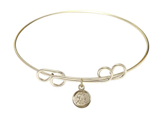 8 inch Round Double Loop Hamilton Gold Bangle Bracelet with a 14kt Gold Filled Guardian Angel charm.