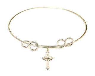 8 inch Round Double Loop Hamilton Gold Bangle Bracelet with a 14kt Gold Filled Cross charm.