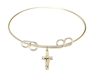 8 inch Round Double Loop Hamilton Gold Bangle Bracelet with a 14kt Gold Filled Cross charm.