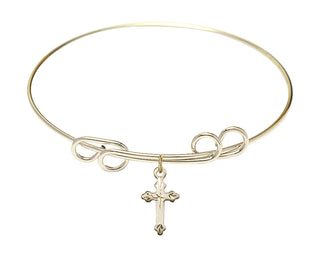 8 inch Round Double Loop Hamilton Gold Bangle Bracelet with a 14kt Gold Filled Cross charm.