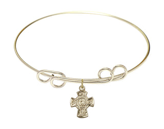 8 inch Round Double Loop Hamilton Gold Bangle Bracelet with a 14kt Gold Filled 5-Way charm.