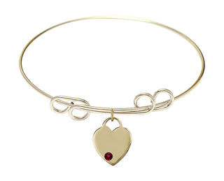 8 inch Round Double Loop Hamilton Gold Bangle Bracelet with a 14kt Gold Filled Heart charm. Engraved Catholic Saint Jewelry