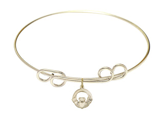 8 inch Round Double Loop Hamilton Gold Bangle Bracelet with a 14kt Gold Filled Claddagh charm.