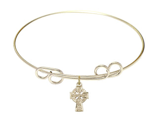 8 inch Round Double Loop Hamilton Gold Bangle Bracelet with a 14kt Gold Filled Celtic Cross charm.