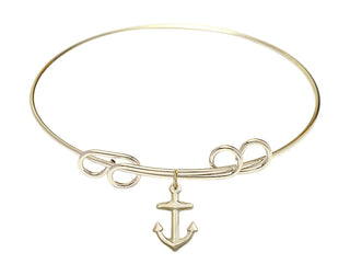 8 inch Round Double Loop Hamilton Gold Bangle Bracelet with a 14kt Gold Filled Anchor charm.