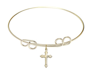 8 inch Round Double Loop Hamilton Gold Bangle Bracelet with a 14kt Gold Filled Cross Charm charm.