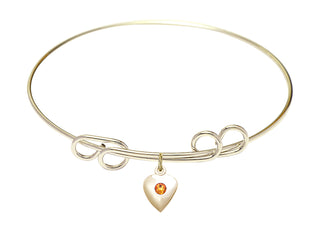 8 inch Round Double Loop Hamilton Gold Bangle Bracelet with a 14kt Gold Filled Heart charm.