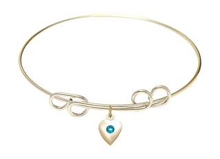 8 inch Round Double Loop Hamilton Gold Bangle Bracelet with a 14kt Gold Filled Heart charm.