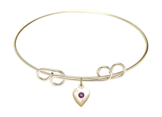 8 inch Round Double Loop Hamilton Gold Bangle Bracelet with a 14kt Gold Filled Heart charm.