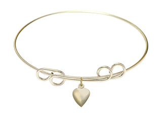 8 inch Round Double Loop Hamilton Gold Bangle Bracelet with a 14kt Gold Filled Heart charm.