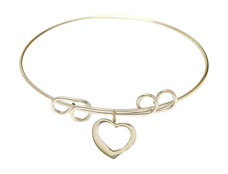 8 inch Round Double Loop Hamilton Gold Bangle Bracelet with a 14kt Gold Filled Heart charm.