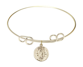 8 inch Round Double Loop Hamilton Gold Bangle Bracelet with a 14kt Gold Filled Our Lady of Guadalupe charm.