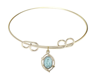8 inch Round Double Loop Hamilton Gold Bangle Bracelet with a 14kt Gold Filled Miraculous Leaf charm.