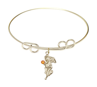 8 inch Round Double Loop Hamilton Gold Bangle Bracelet with a 14kt Gold Filled Guardian Angel charm.