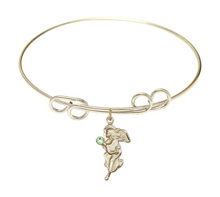 8 inch Round Double Loop Hamilton Gold Bangle Bracelet with a 14kt Gold Filled Guardian Angel charm.