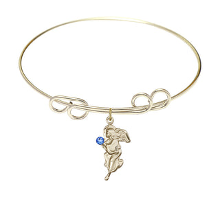 8 inch Round Double Loop Hamilton Gold Bangle Bracelet with a 14kt Gold Filled Guardian Angel charm.