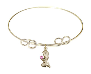 8 inch Round Double Loop Hamilton Gold Bangle Bracelet with a 14kt Gold Filled Praying Girl charm.