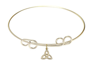 8 inch Round Double Loop Hamilton Gold Bangle Bracelet with a 14kt Gold Filled Trinity Irish Knot charm.