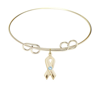 8 inch Round Double Loop Hamilton Gold Bangle Bracelet with a 14kt Gold Filled Cancer Awareness charm.