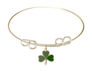 8 inch Round Double Loop Hamilton Gold Bangle Bracelet with a 14kt Gold Filled Shamrock charm.