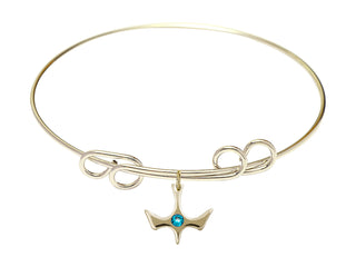 8 inch Round Double Loop Hamilton Gold Bangle Bracelet with a 14kt Gold Filled Holy Spirit charm.