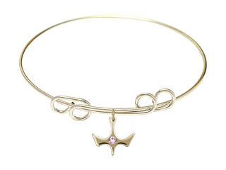 8 inch Round Double Loop Hamilton Gold Bangle Bracelet with a 14kt Gold Filled Holy Spirit charm.