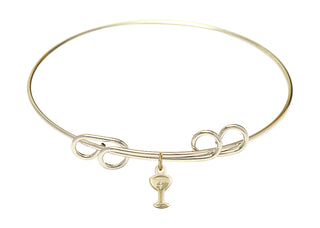 8 inch Round Double Loop Hamilton Gold Bangle Bracelet with a 14kt Gold Filled Chalice charm.