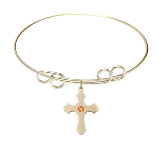 8 inch Round Double Loop Hamilton Gold Bangle Bracelet with a 14kt Gold Filled Cross charm.