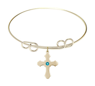 8 inch Round Double Loop Hamilton Gold Bangle Bracelet with a 14kt Gold Filled Cross charm.