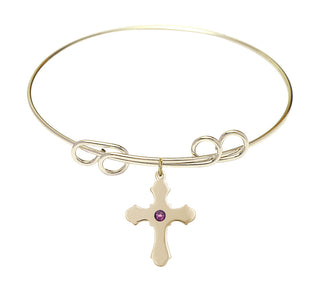 8 inch Round Double Loop Hamilton Gold Bangle Bracelet with a 14kt Gold Filled Cross charm.