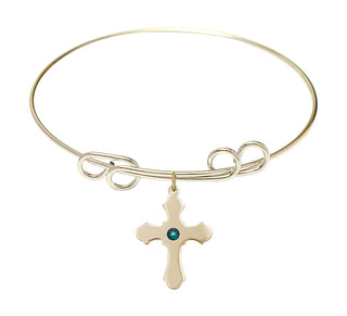 8 inch Round Double Loop Hamilton Gold Bangle Bracelet with a 14kt Gold Filled Cross charm.