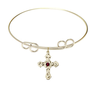 8 inch Round Double Loop Hamilton Gold Bangle Bracelet with a 14kt Gold Filled Cross charm. Engraved Catholic Saint Jewelry