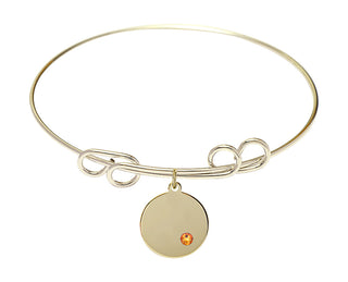 8 inch Round Double Loop Hamilton Gold Bangle Bracelet with a 14kt Gold Filled Plain Disc charm.