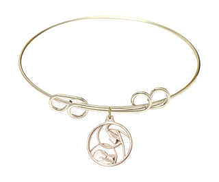 8 inch Round Double Loop Hamilton Gold Bangle Bracelet with a 14kt Gold Filled Madonna and Child charm.