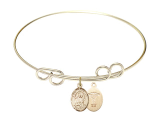 8 inch Round Double Loop Hamilton Gold Bangle Bracelet with a 14kt Gold Filled Saint Camillus of Lellis/Doctors charm.